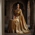 Honey Gold Tussar Silk Saree with Fine Zari Buttas