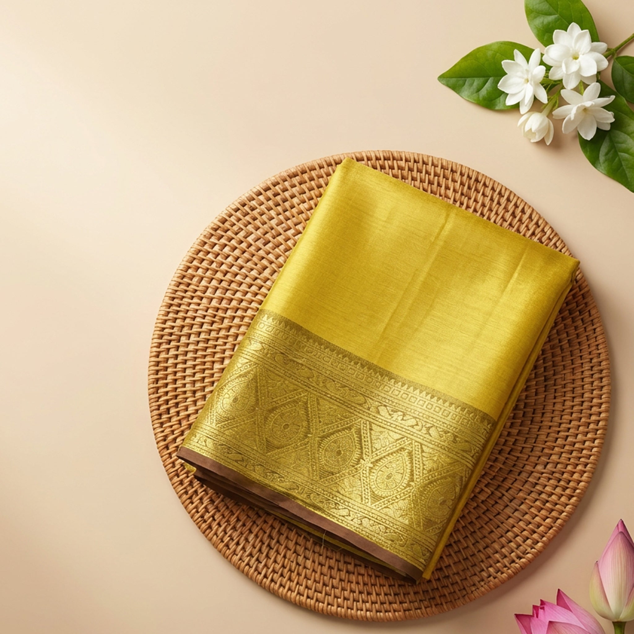 Mustard Yellow Matka Silk Saree with Antique Gold Zari Border