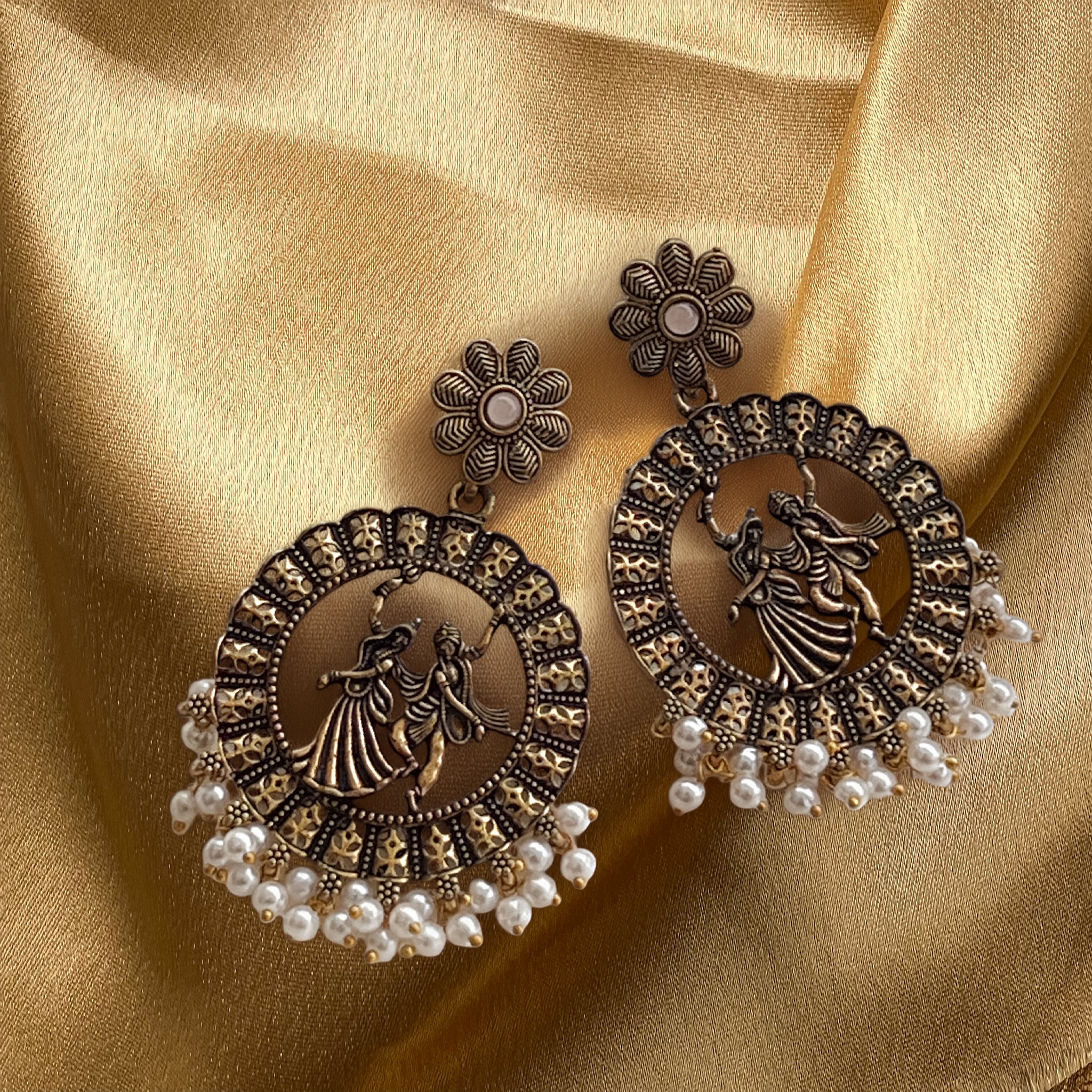 Antique Radha Krishna Pearl Drop Earrings