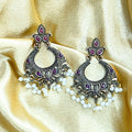 Antique Ruby Chandbali Earrings With Pearls