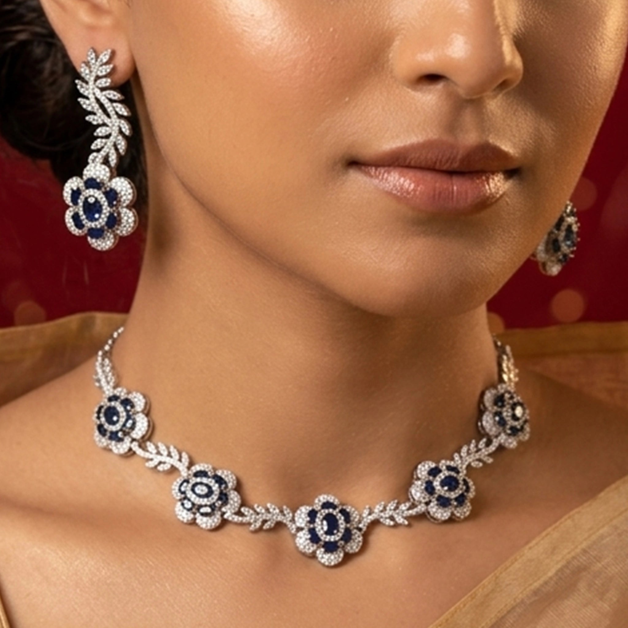 Sapphire Bloom Botanical Choker Set