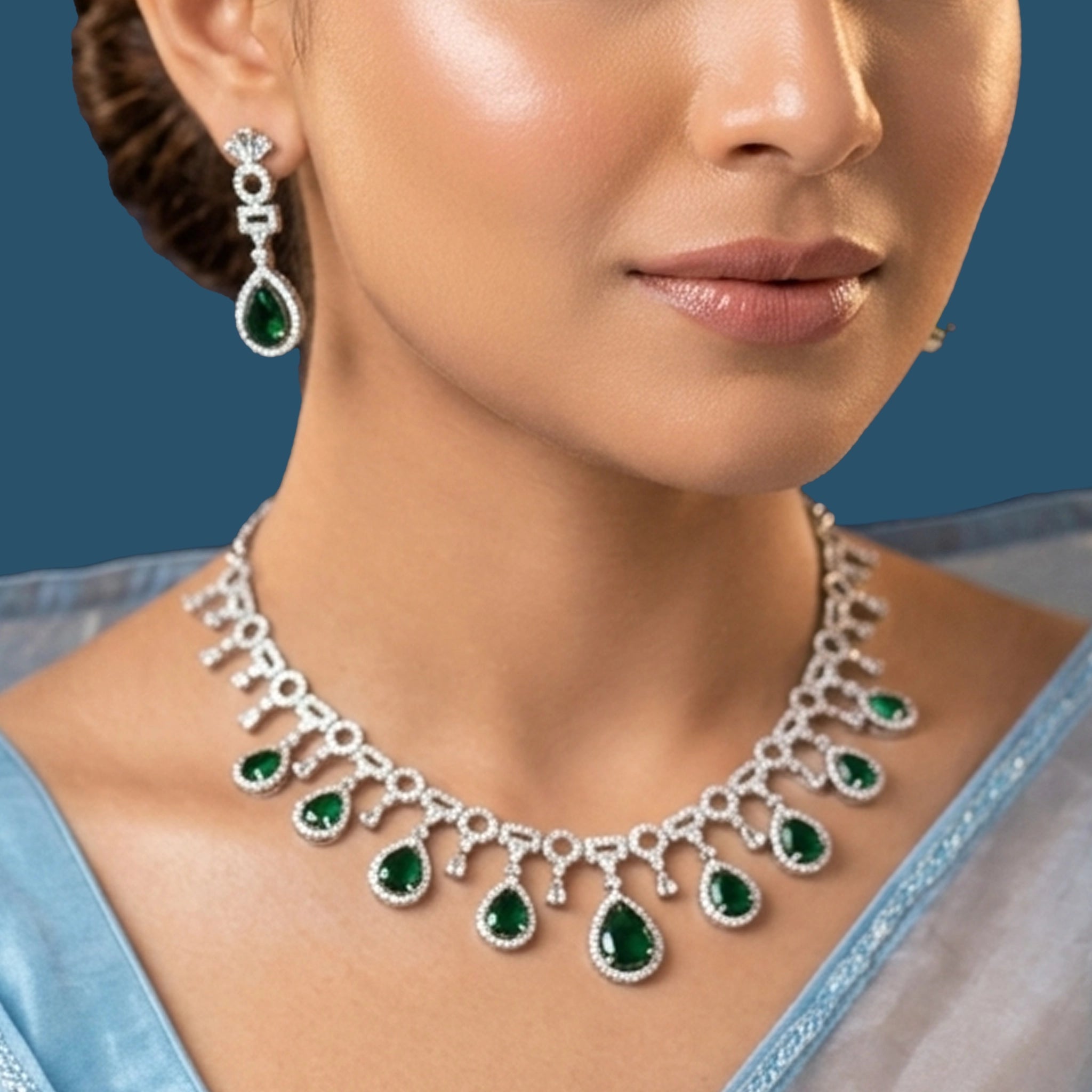 Royal Emerald Pear-Drop Choker Set