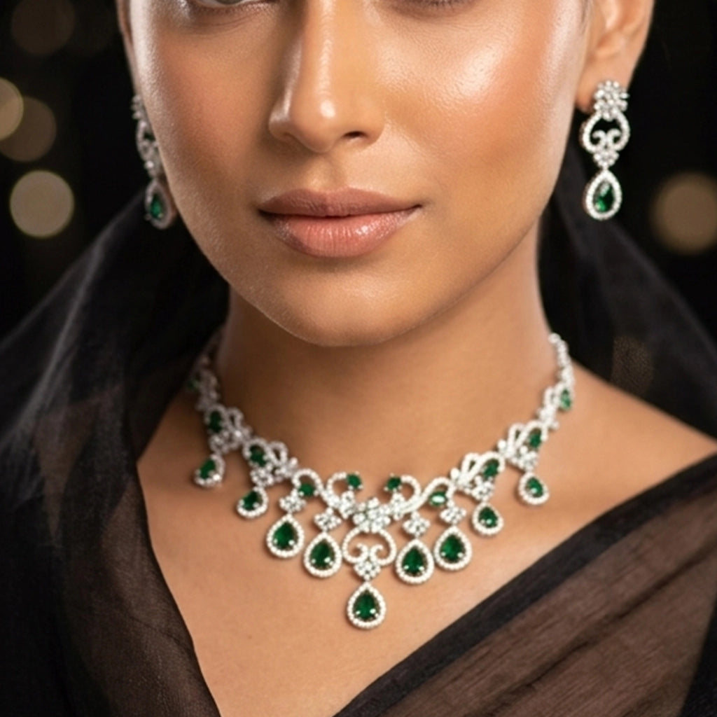 Victorian Emerald Scrollwork Necklace Set