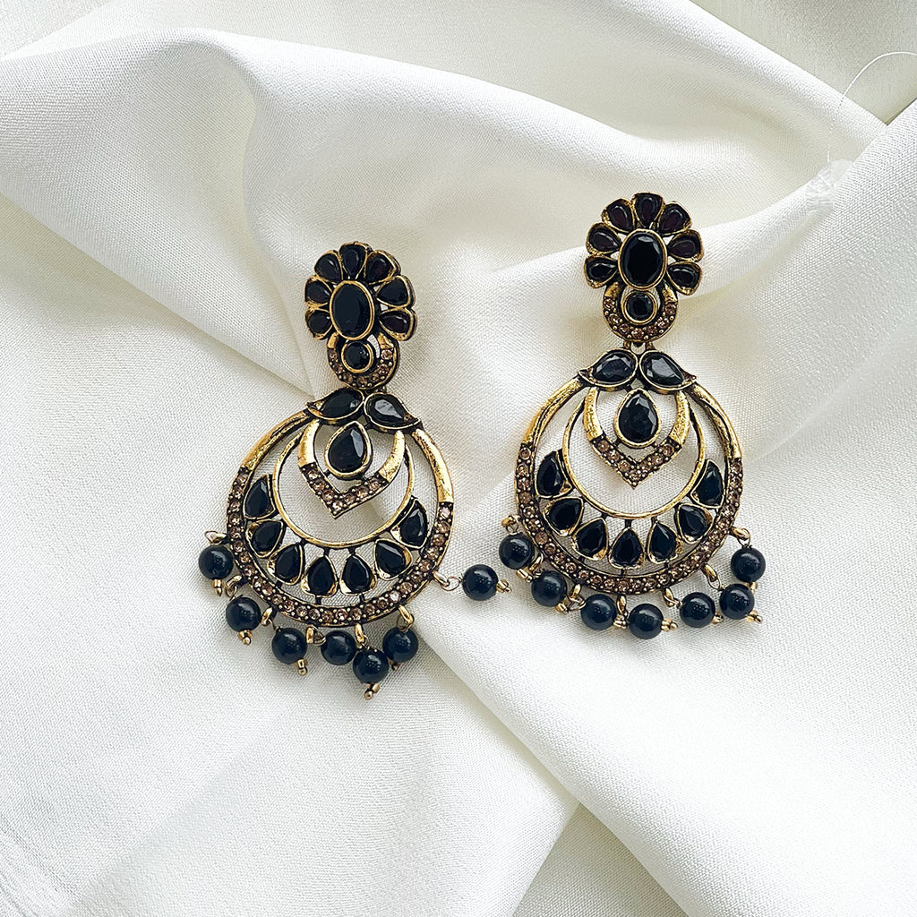 Antique Black Stone Chandbali Earrings