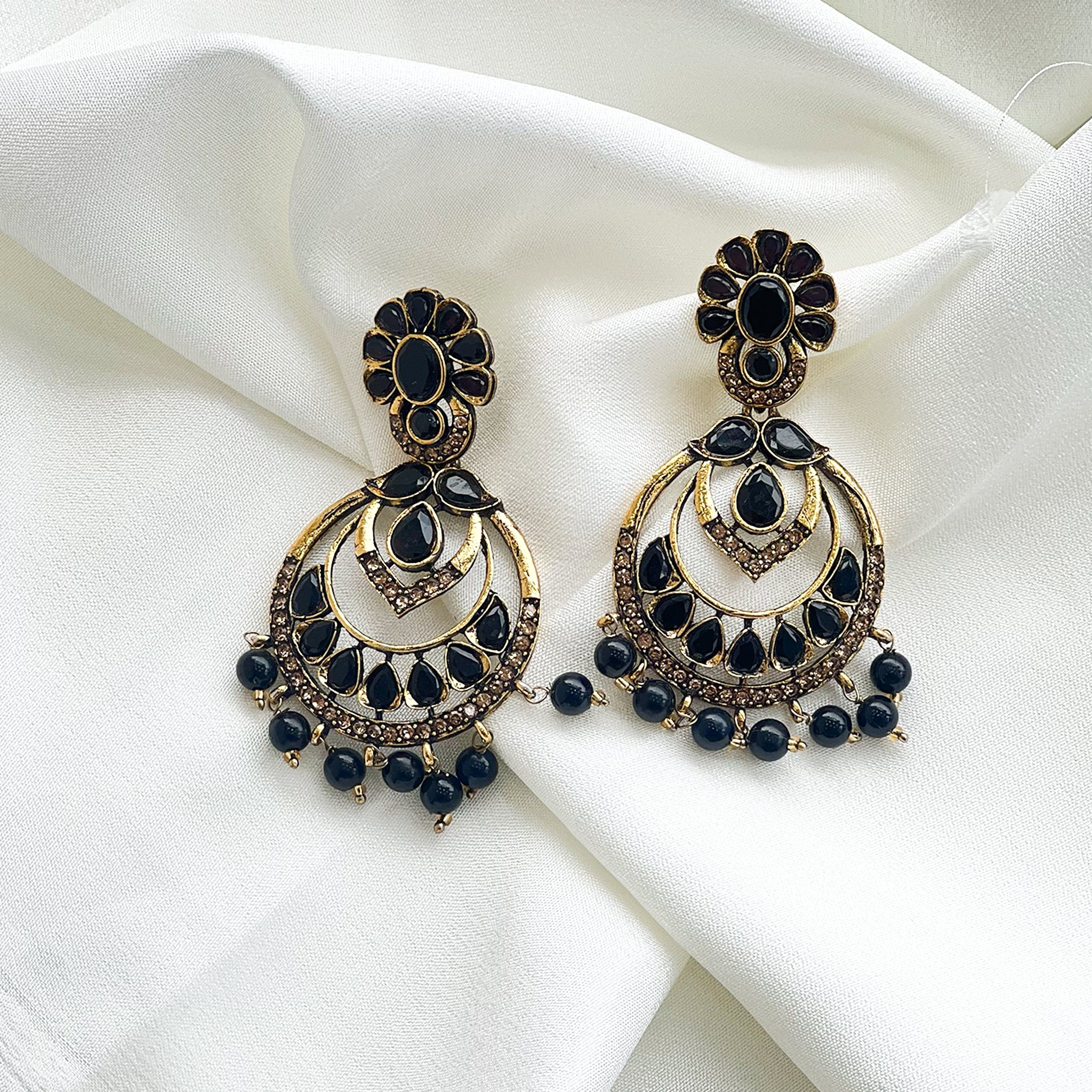 Antique Black Stone Chandbali Earrings