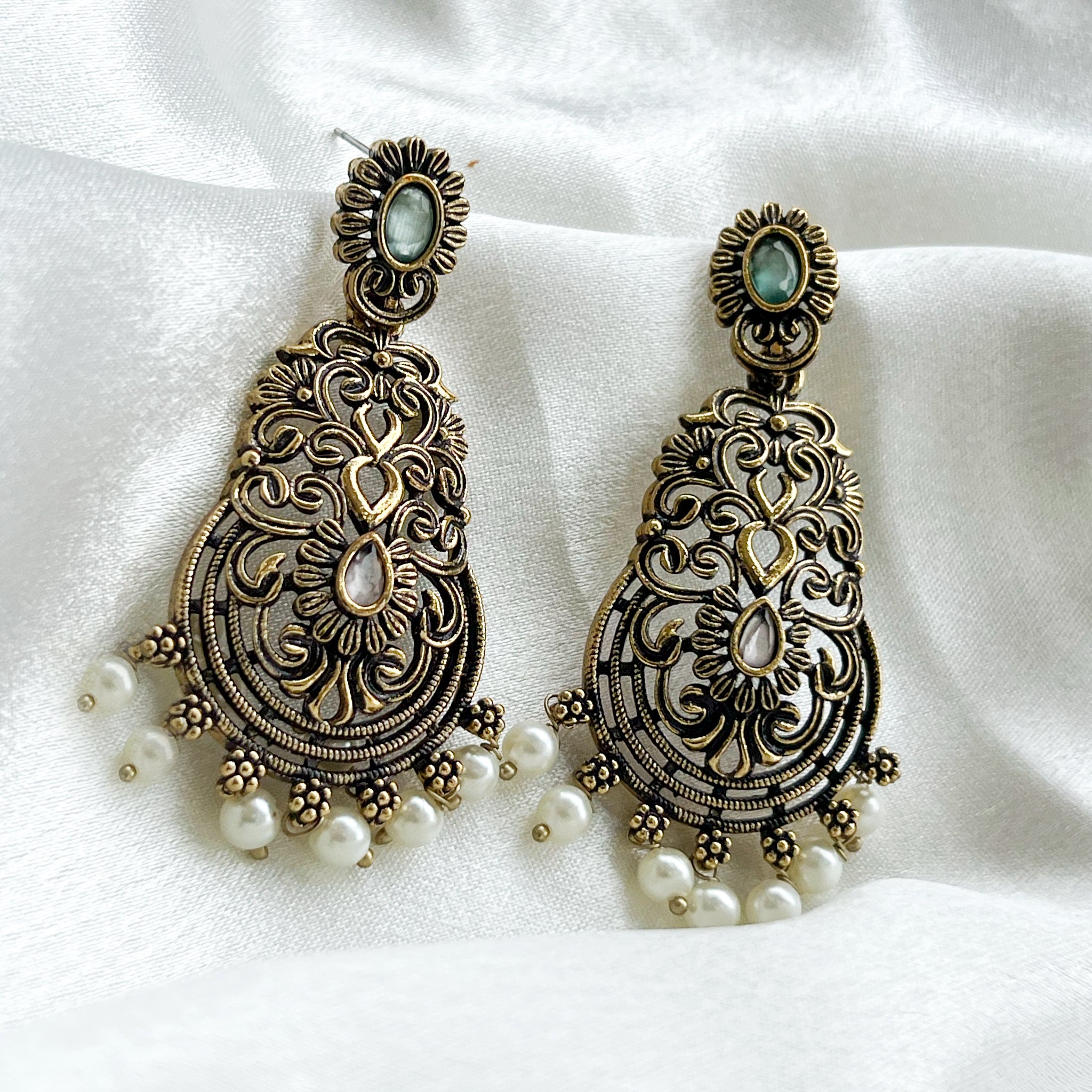 Vintage Oxidised Pearl Drop Earrings