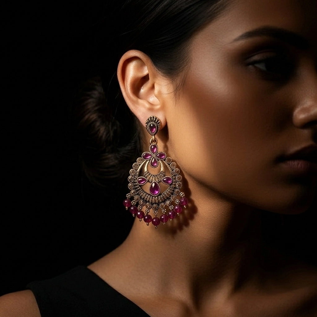 Ethnic Style Drop Earrings With Stones and Beads