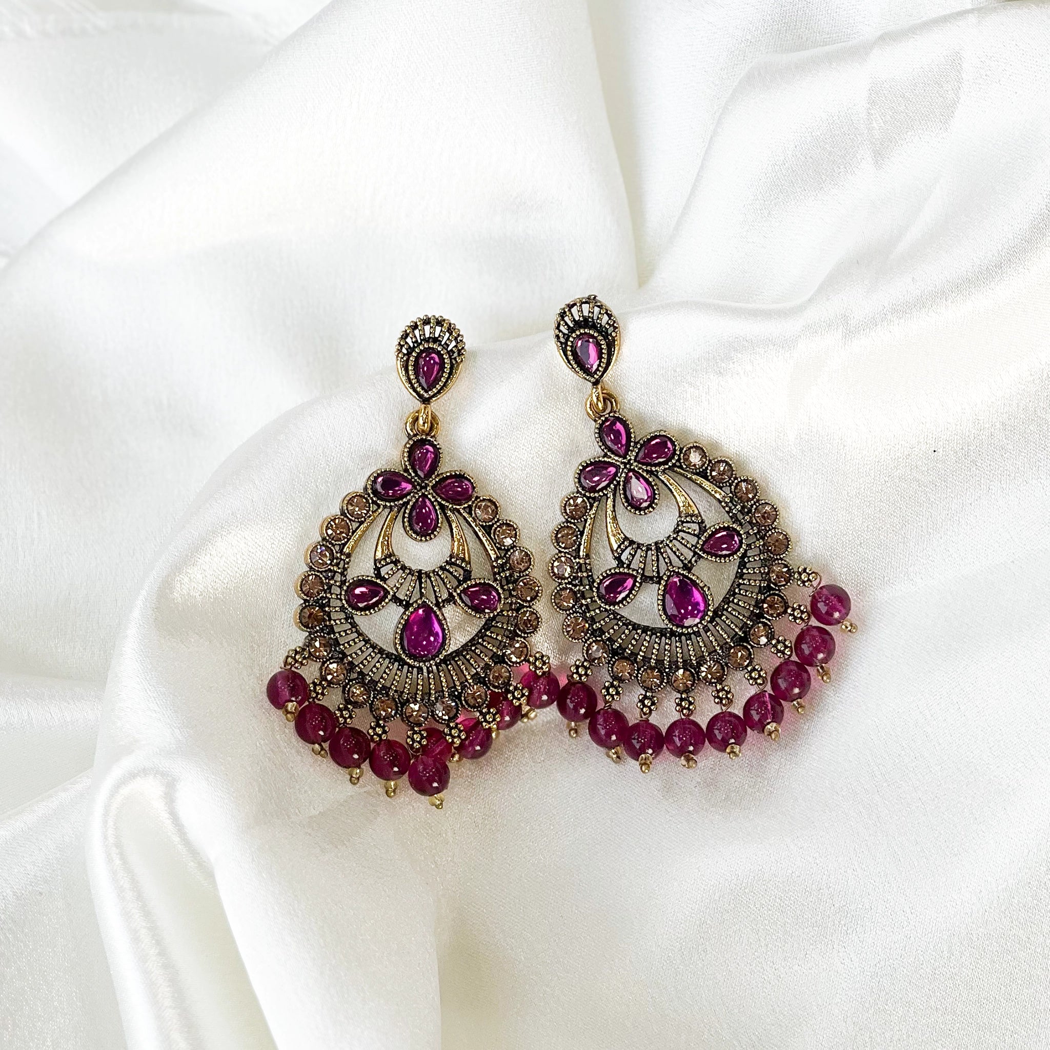 Ethnic Style Drop Earrings With Stones and Beads