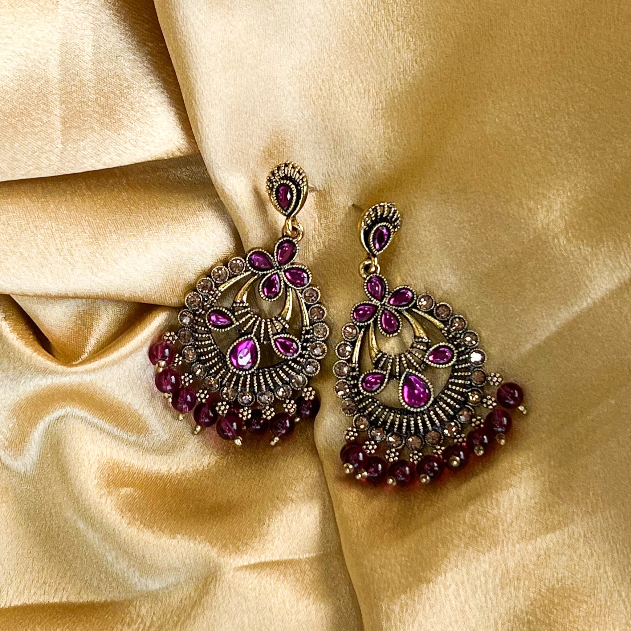 Ethnic Style Drop Earrings With Stones and Beads