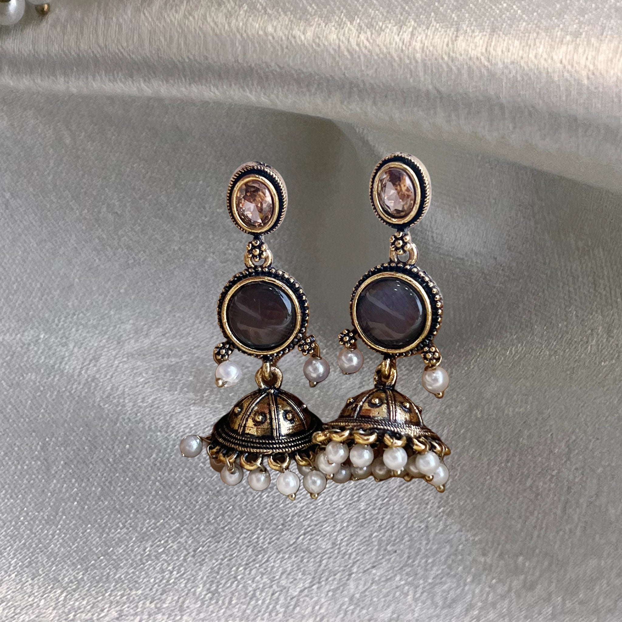 Golden Designer Pearl Jhumka Earrings
