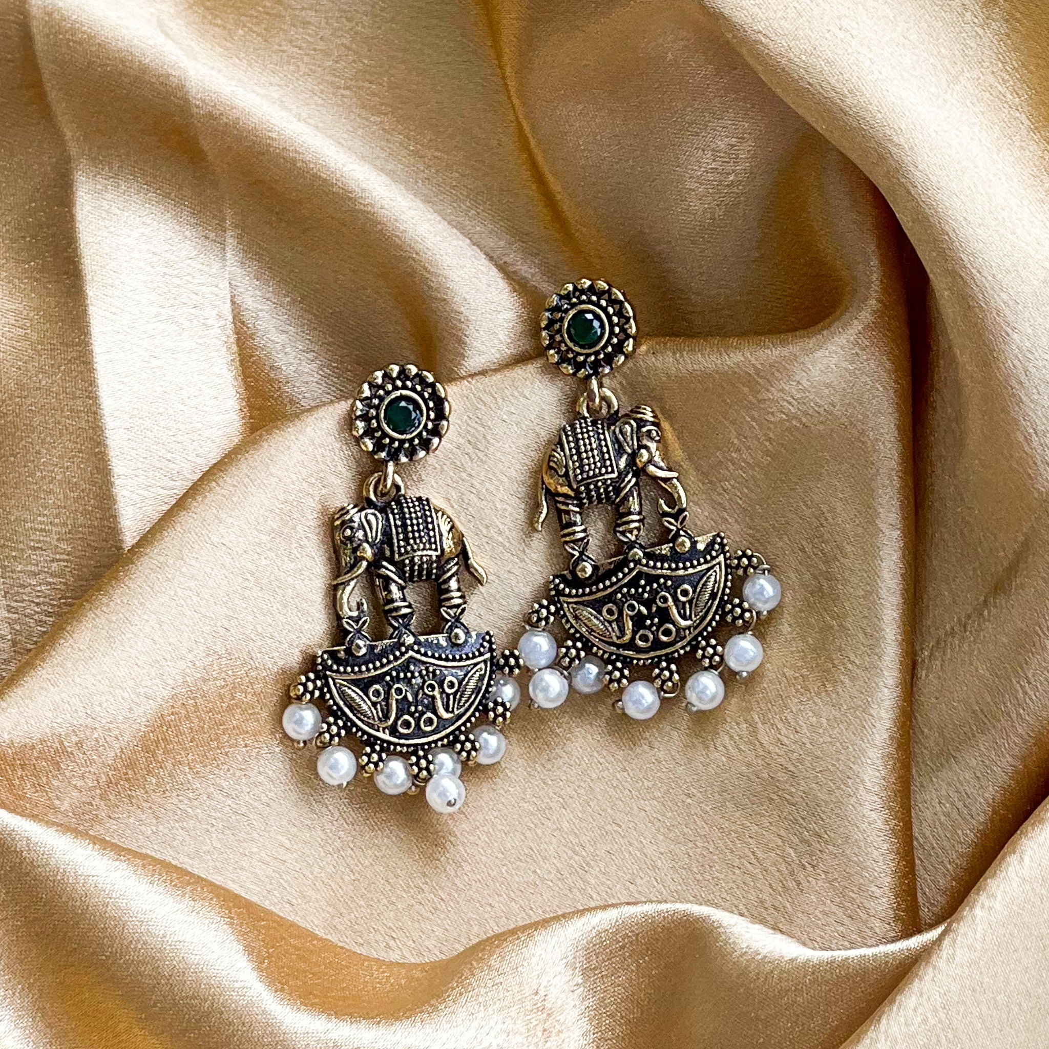 Elephant Charm Gold-Toned Ethnic Drop Earrings