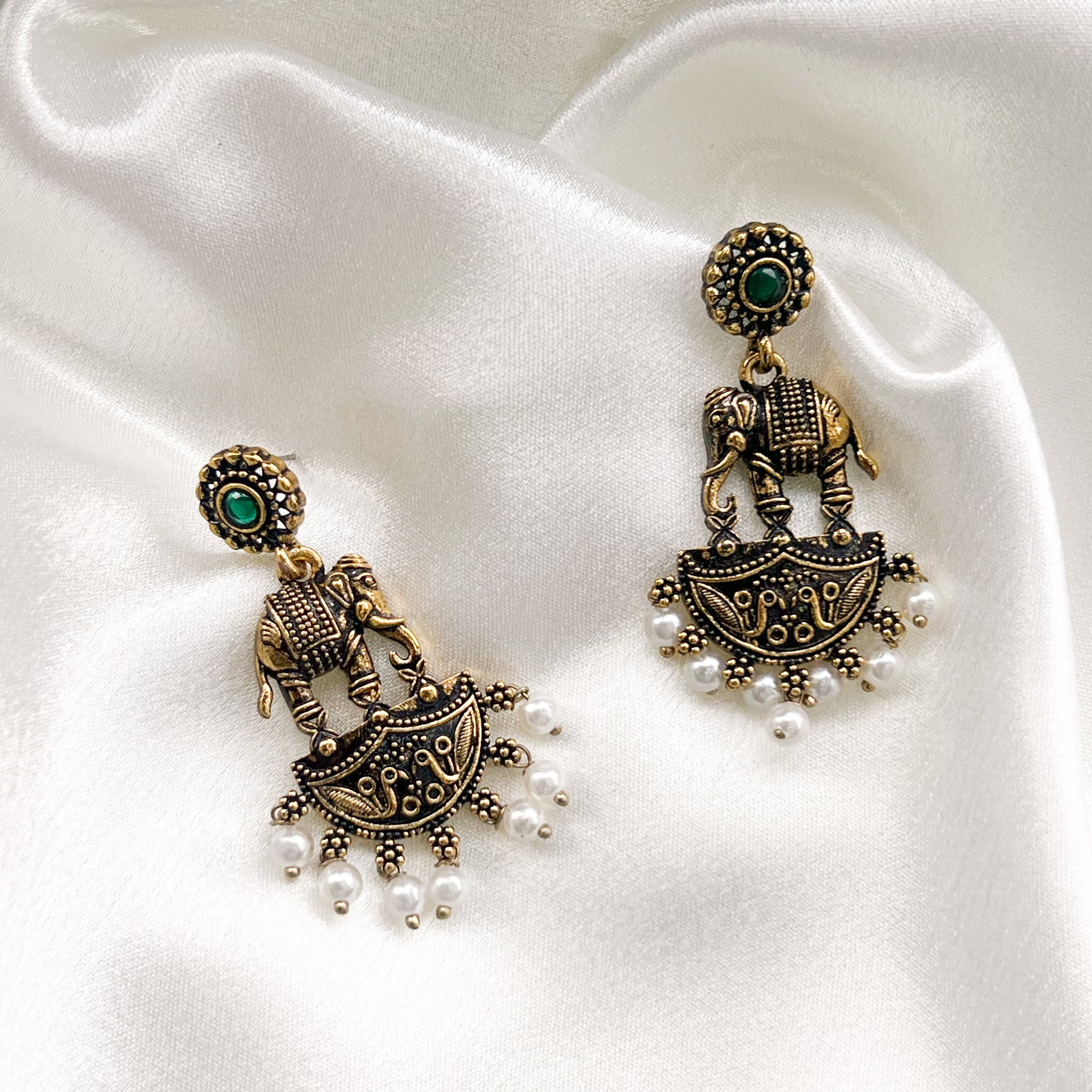 Elephant Charm Gold-Toned Ethnic Drop Earrings