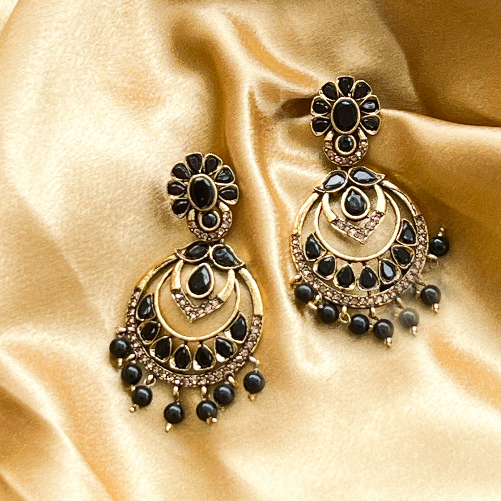Antique Black Stone Chandbali Earrings