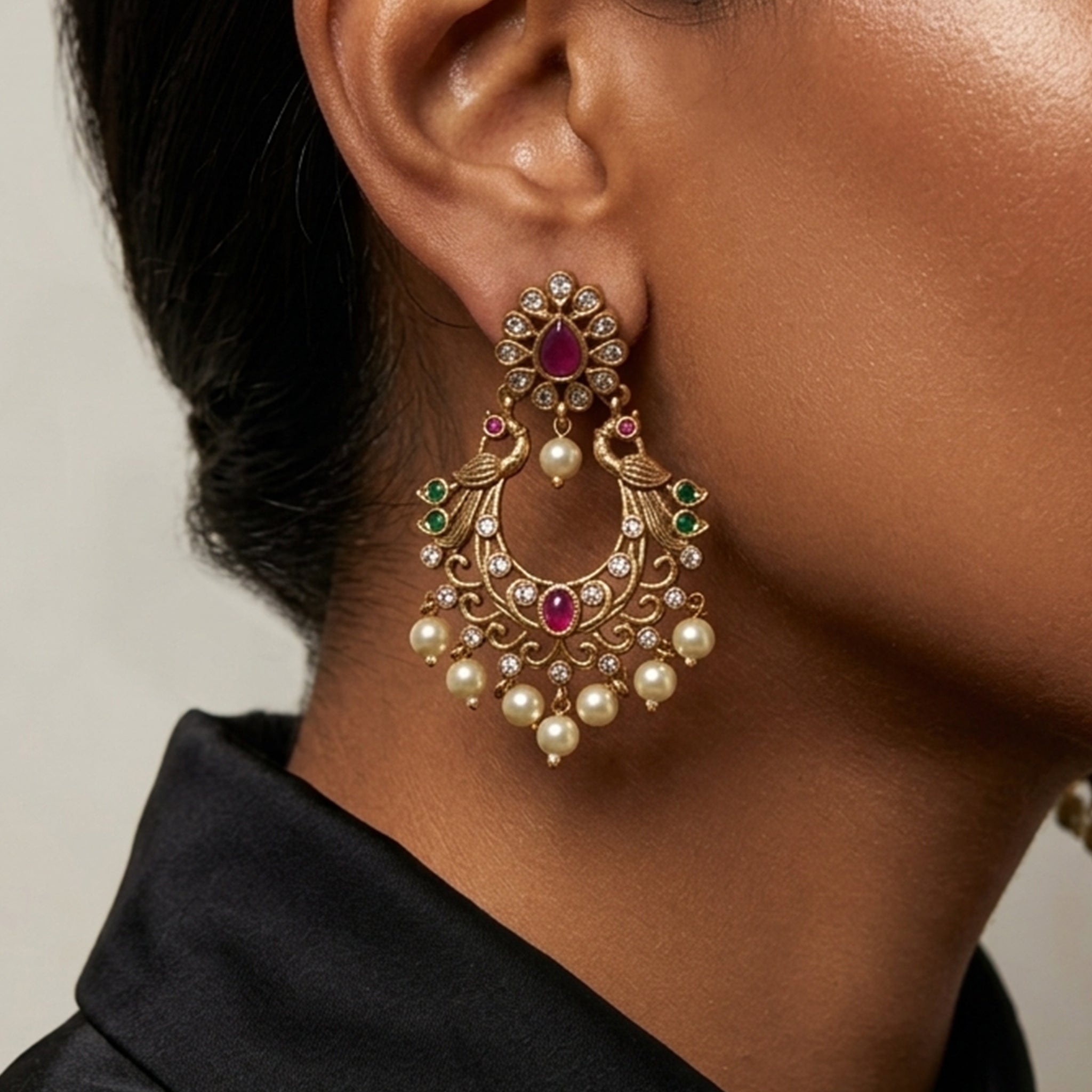 Imitation Earrings Emerald Stones Simple Model