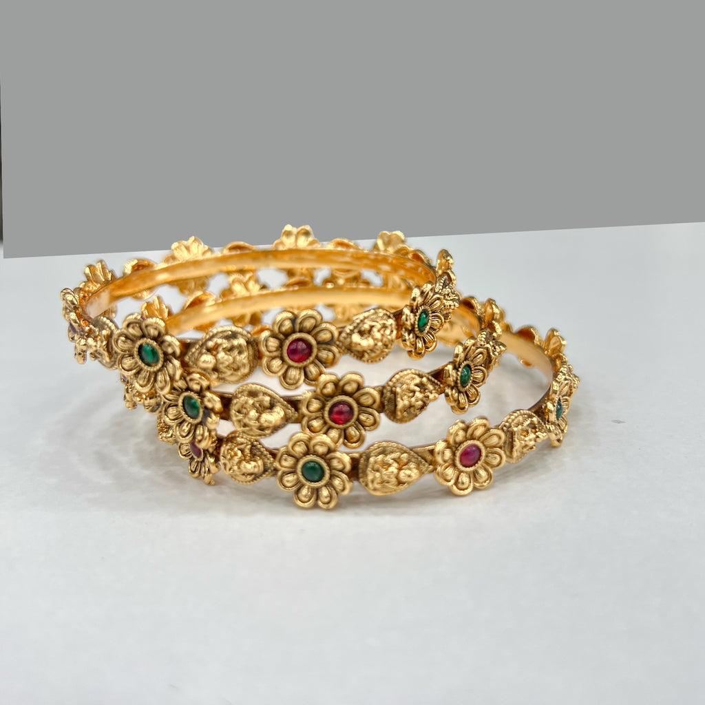 Antique Gold Lakshmi Floral Temple Bangle