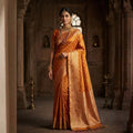 Royal Mustard Orange Silk Saree with Intricate Golden Zari Border