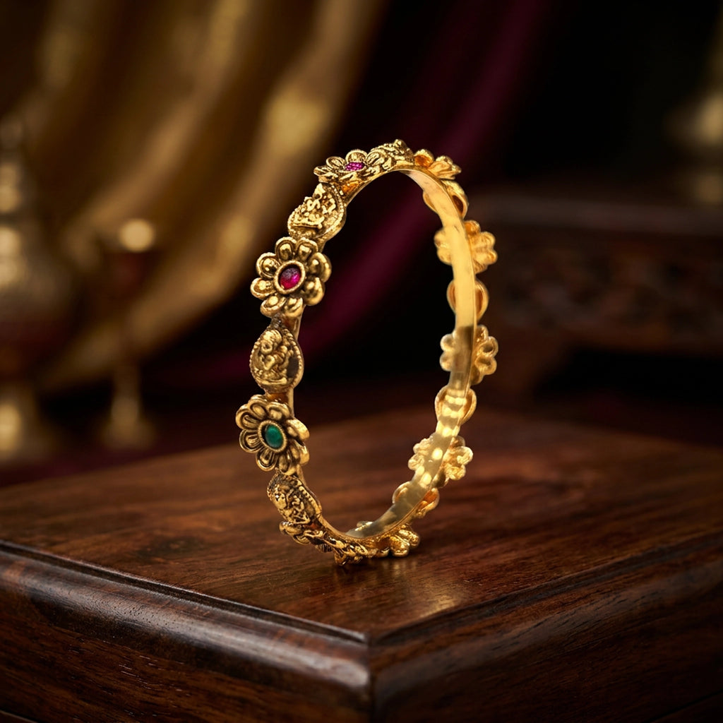 Antique Gold Lakshmi Floral Temple Bangle