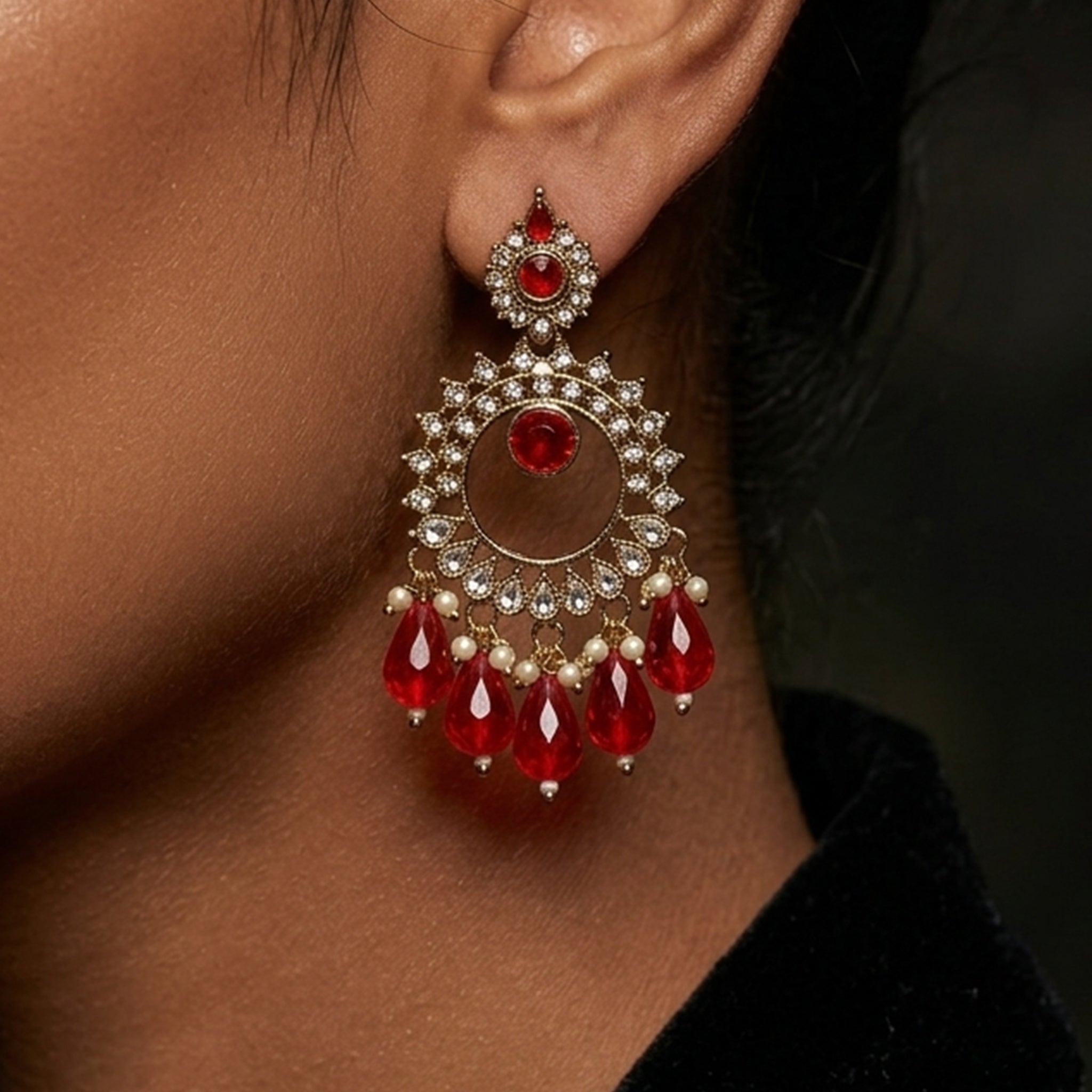 Pearl Studded Dangler Earrings