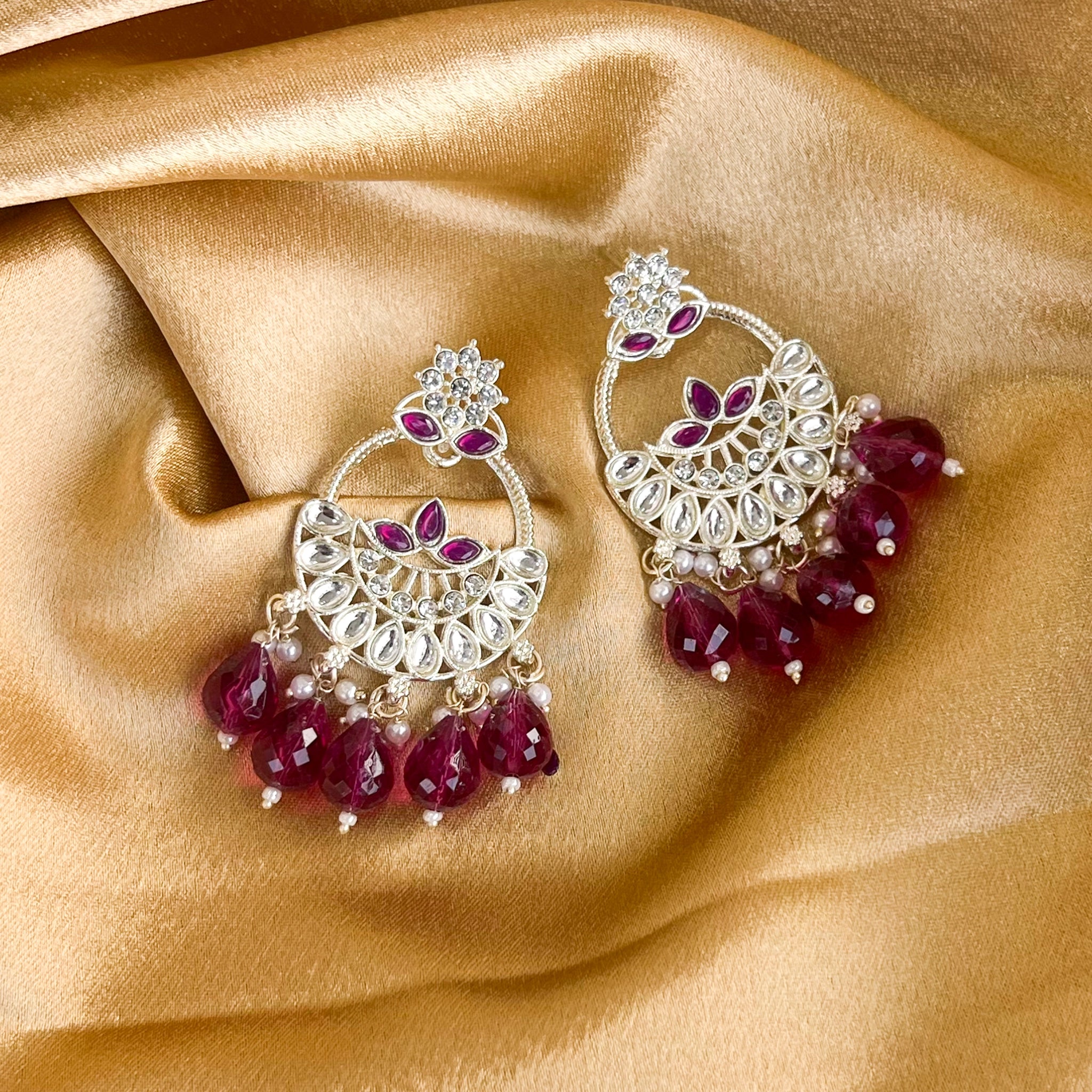 Silver Tone Chandbali Earrings