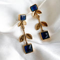 Gold Plated Long Dangle Earrings Pale Blue