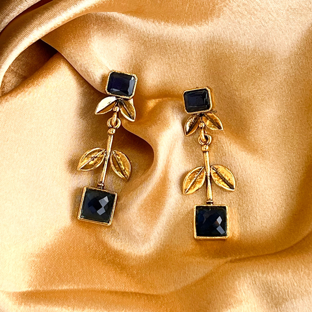 Gold Plated Long Dangle Earrings Pale Blue