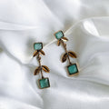 Gold Plated Long Dangle Earrings Pale Green