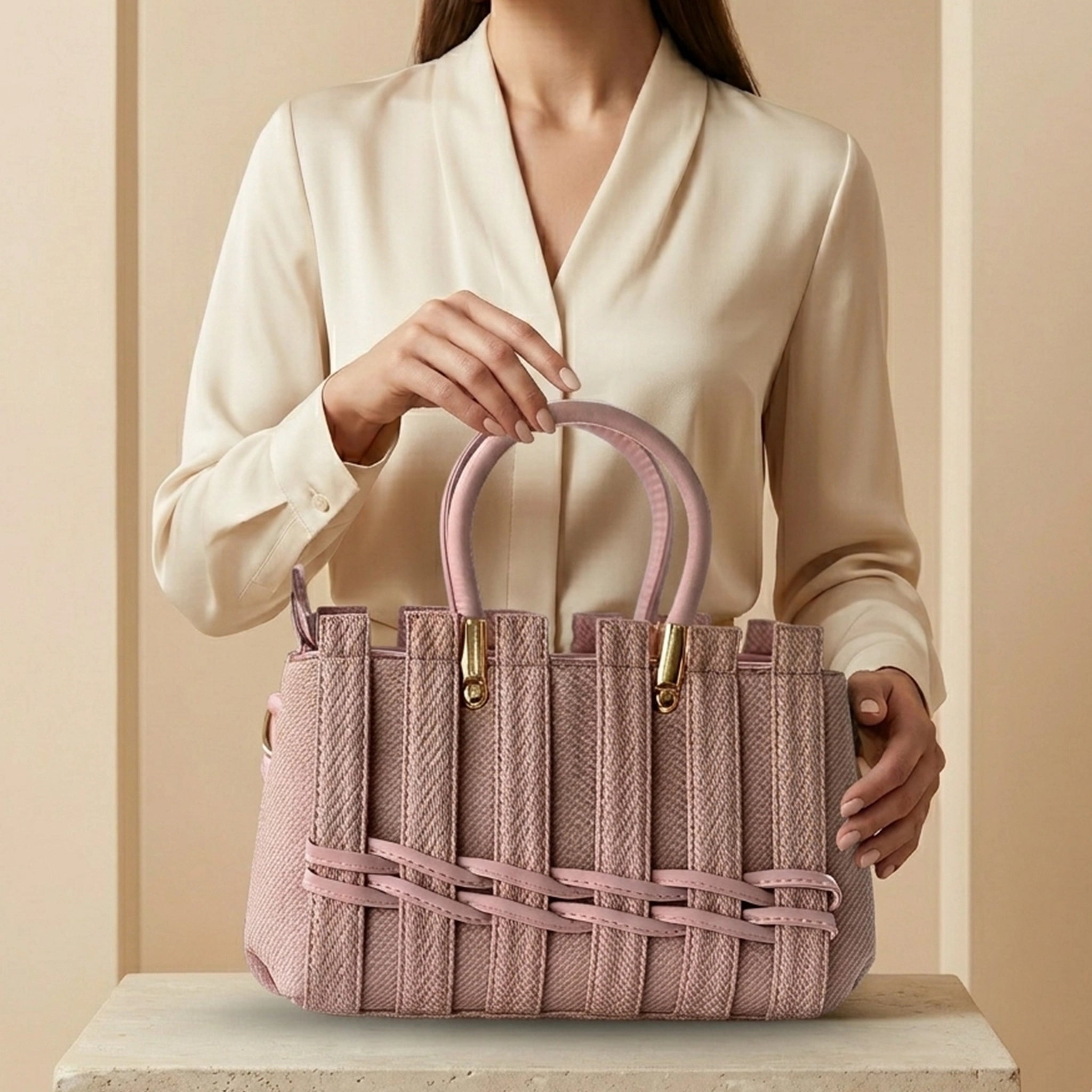 The Dusty Rose Lattice Handbag