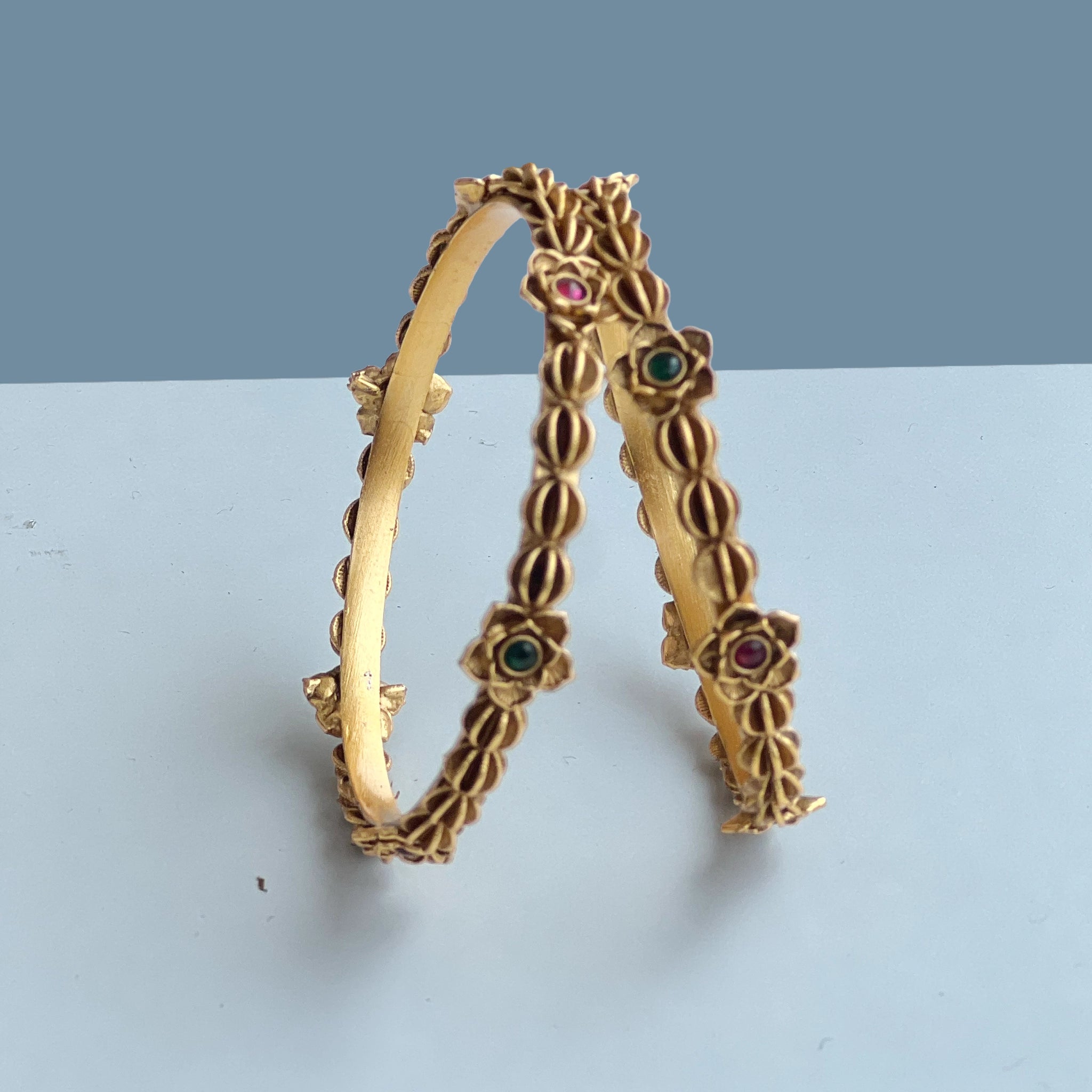 Antique Gold Floral Leaf Temple Bangles