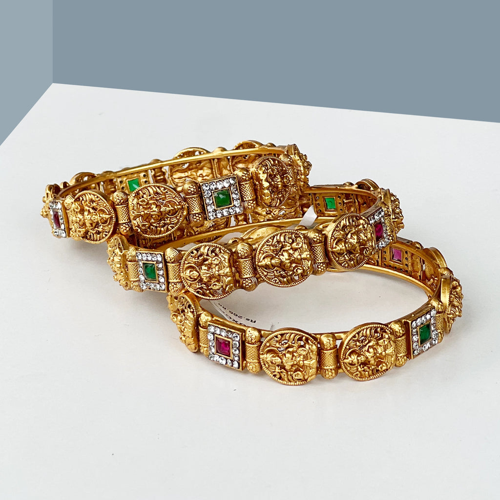 Antique Lakshmi Stone Studded Temple Bangles