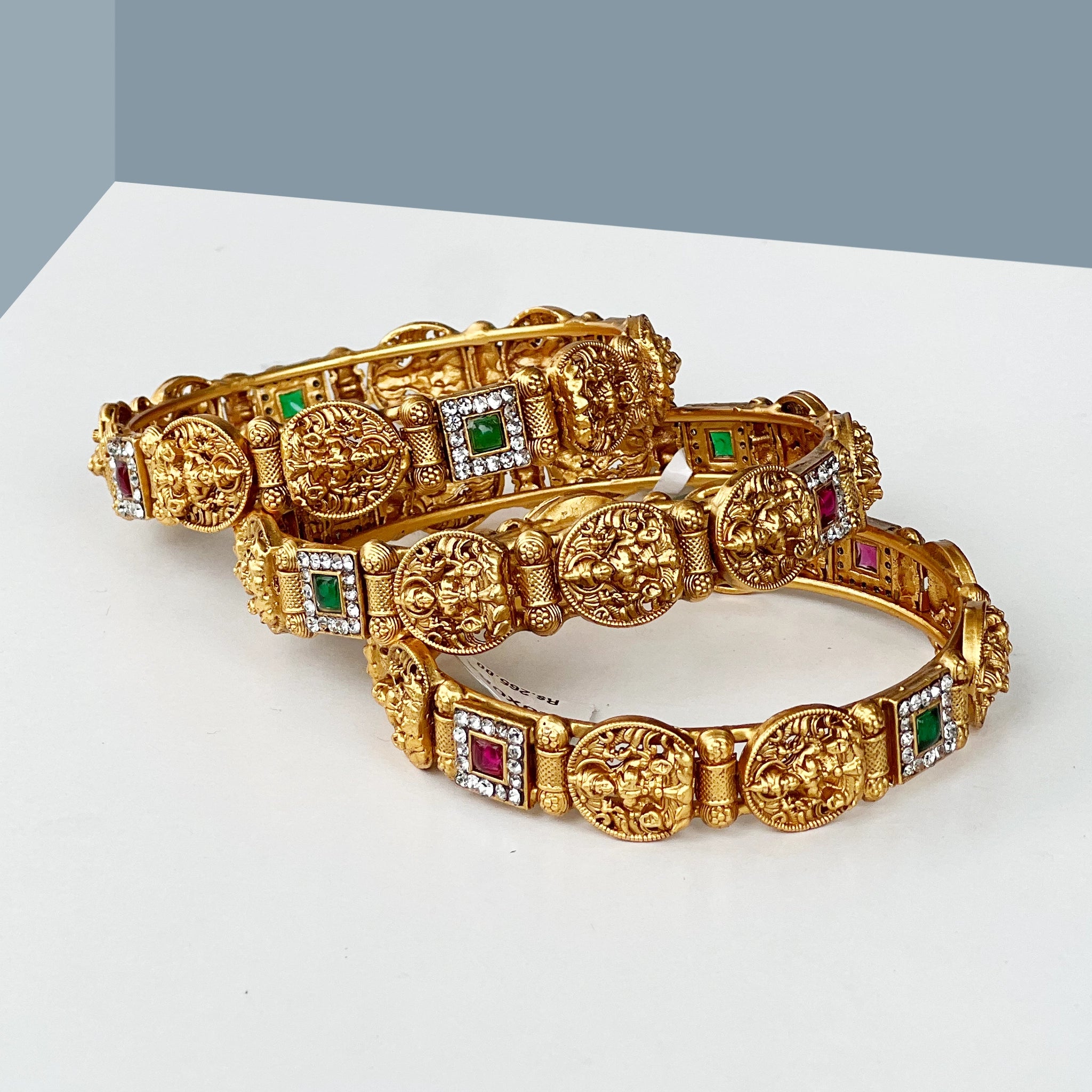 Antique Lakshmi Stone Studded Temple Bangles