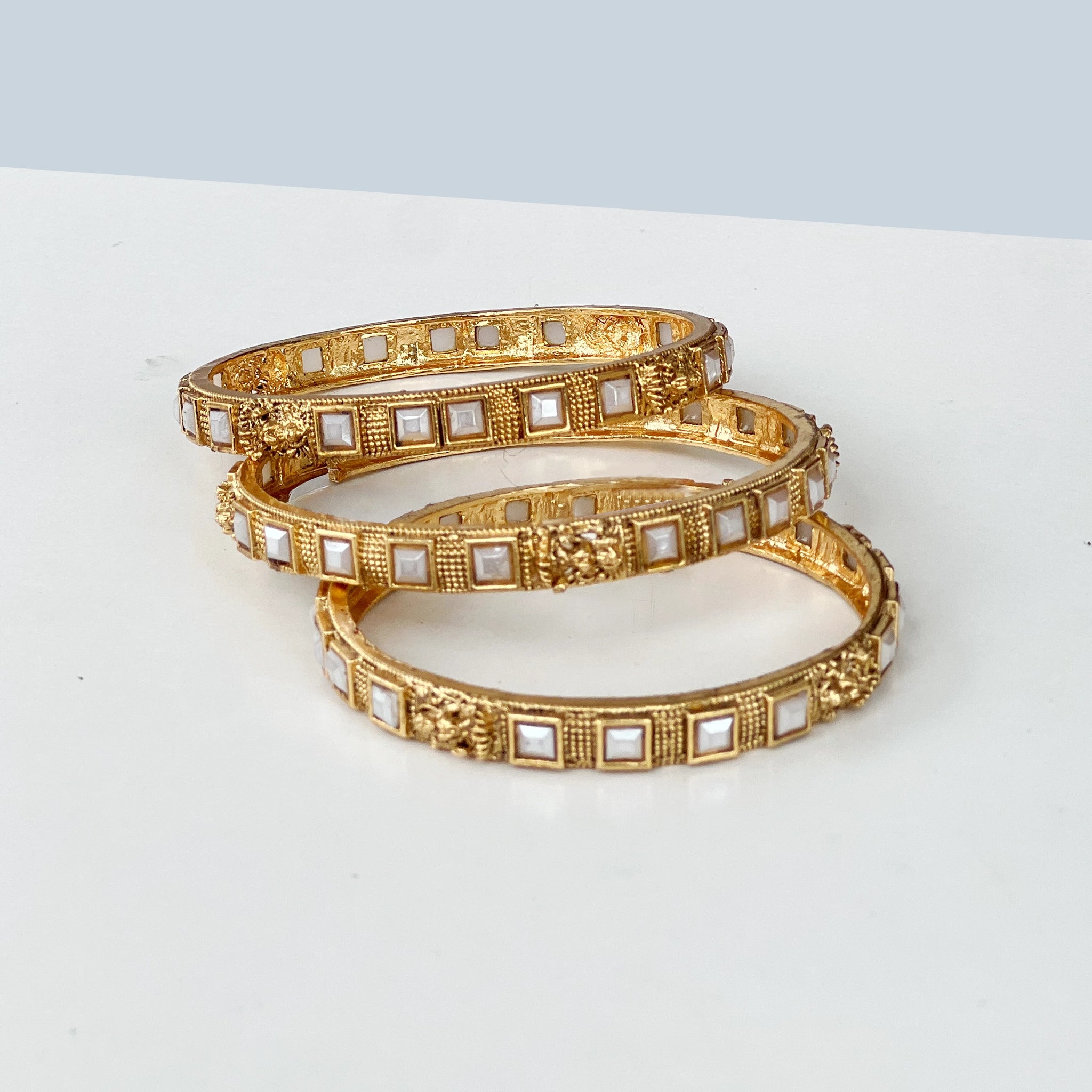 Antique Gold Kundan Temple Bangles