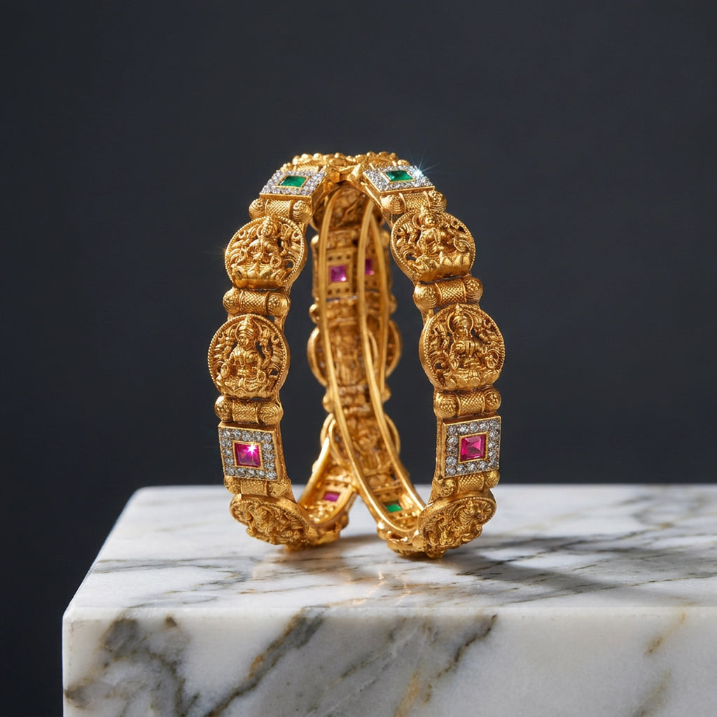 Antique Lakshmi Stone Studded Temple Bangles