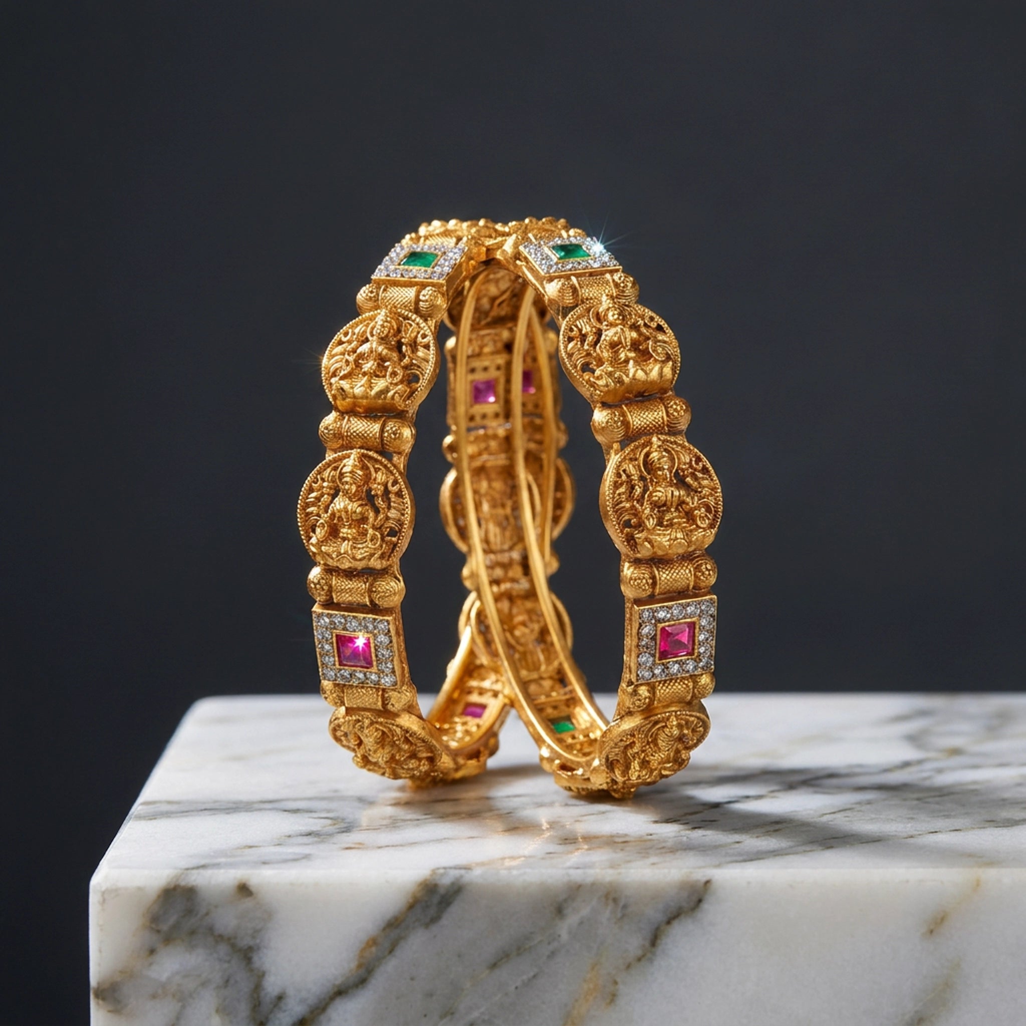 Antique Lakshmi Stone Studded Temple Bangles