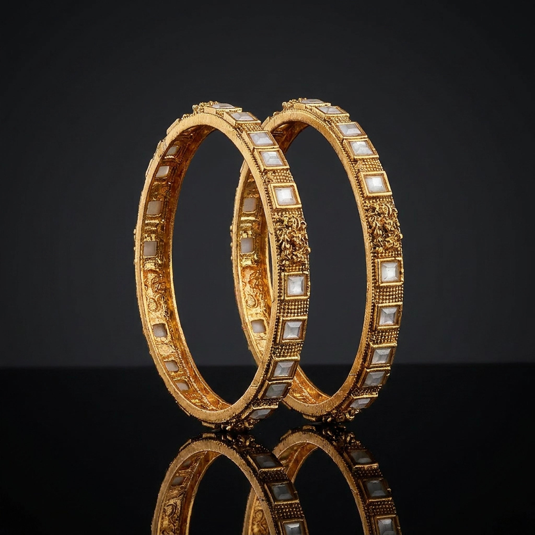 Antique Gold Kundan Temple Bangles