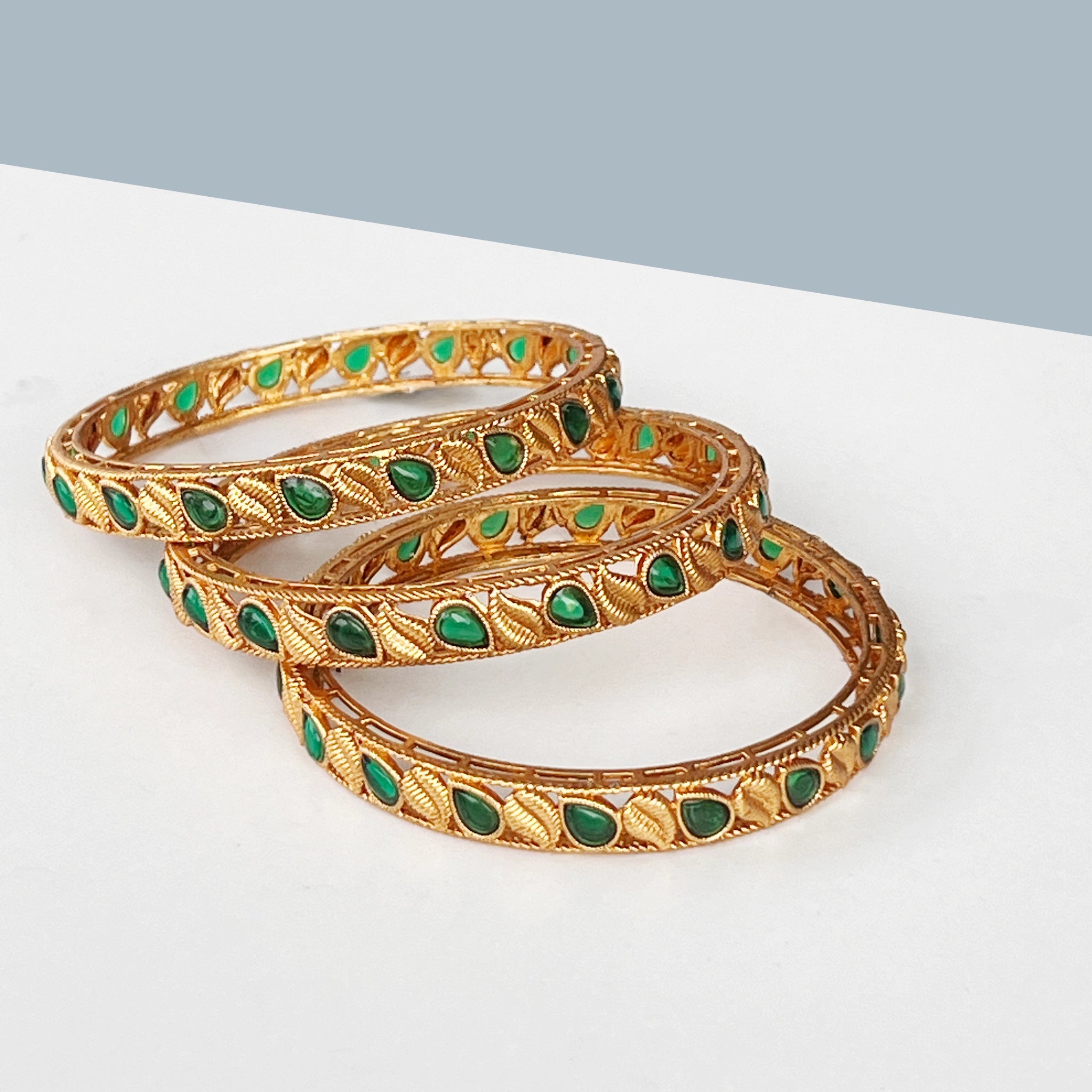 Antique Gold Emerald Leaf Bangles