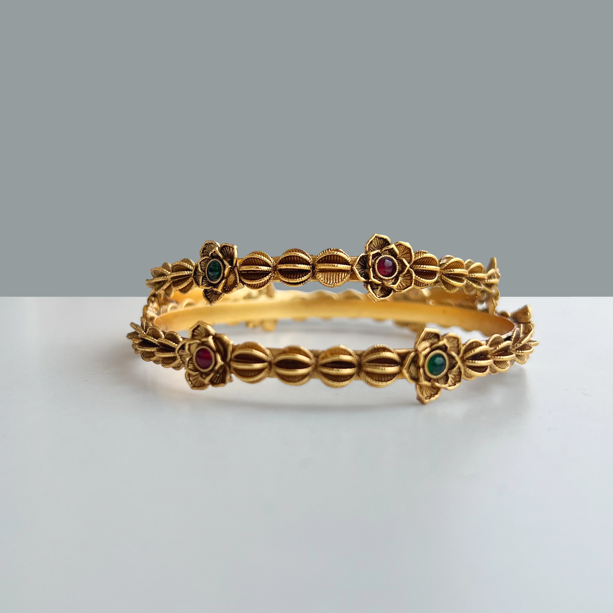 Antique Gold Floral Leaf Temple Bangles