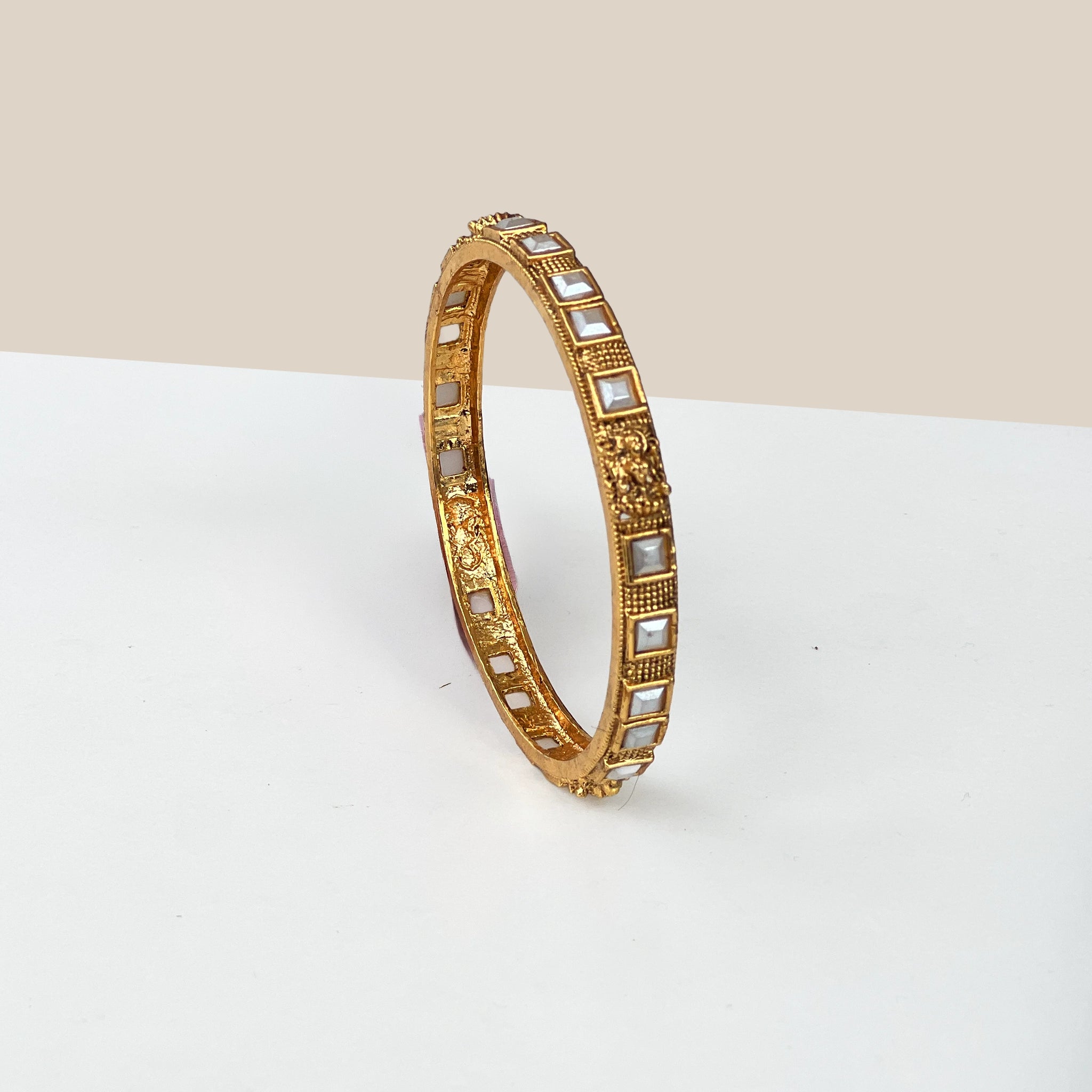 Antique Gold Kundan Temple Bangles