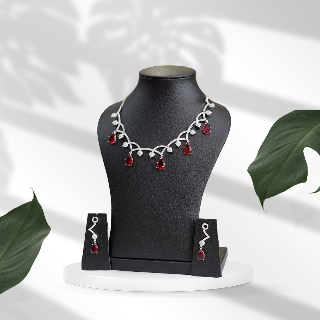Elegant Crimson Teardrop Jewelry Set Red