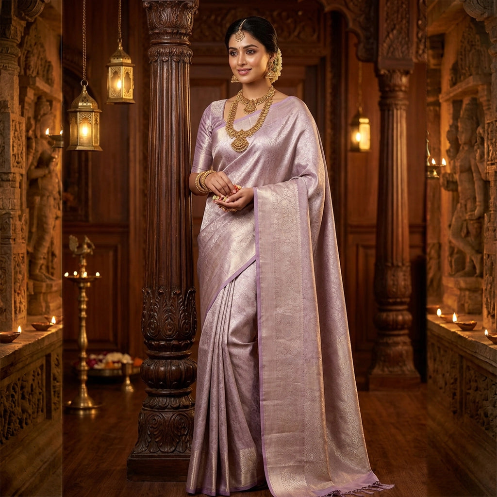 Premium Lavender Soft Silk Jacquard Saree with Elegant Woven Border