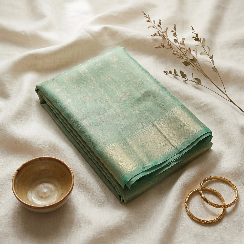 Premium Mint Green Soft Silk Jacquard Saree with Rich Silver Zari Weaving