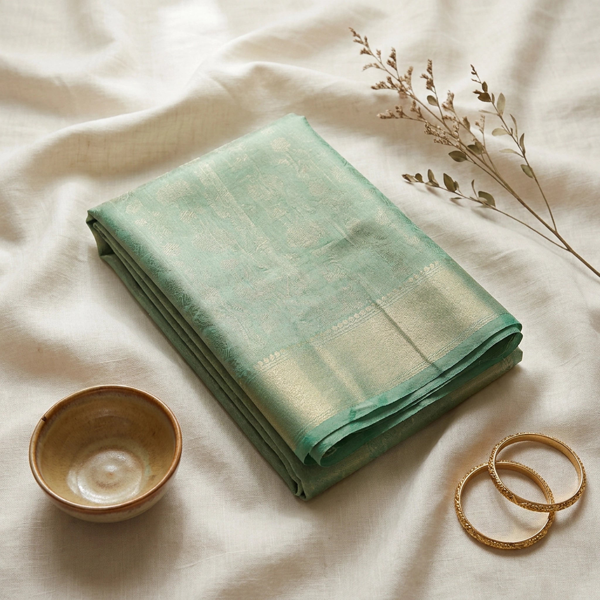 Premium Mint Green Soft Silk Jacquard Saree with Rich Silver Zari Weaving