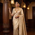 remium Champagne Gold Soft Silk Jacquard Saree with Rich Woven Zari Border