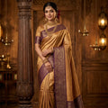 Royal Golden Honey Kanchipuram Silk Saree with Purple Zari Border
