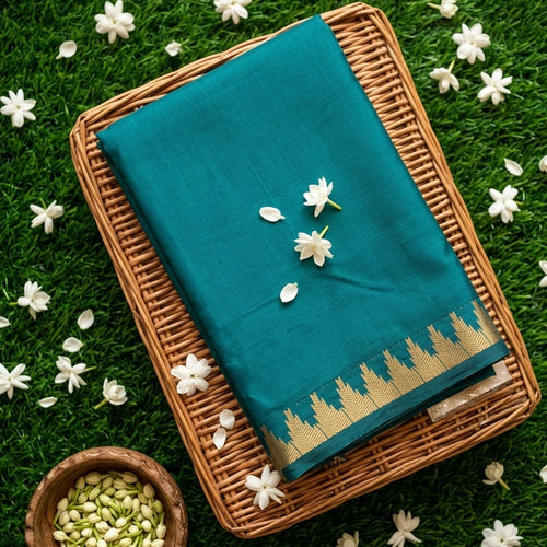 Elegance in Teal: Silk Saree