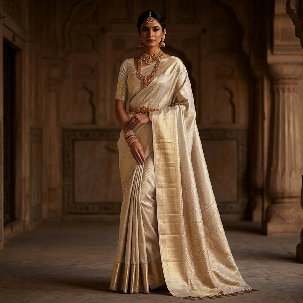 Elegant Champagne Gold Soft Silk Saree