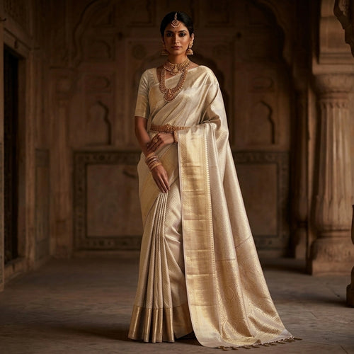 Elegant Champagne Gold Soft Silk Saree