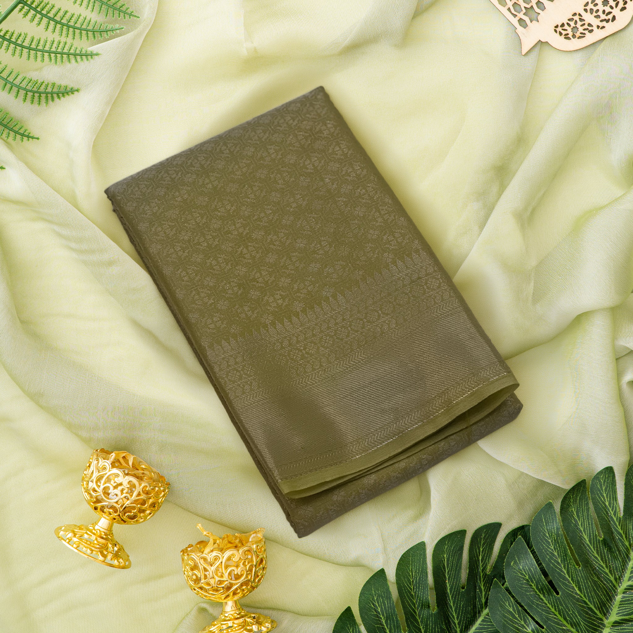 Elegant Olive Green Soft Silk Saree