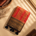 Regal Red Banarasi Saree with Black Temple Border