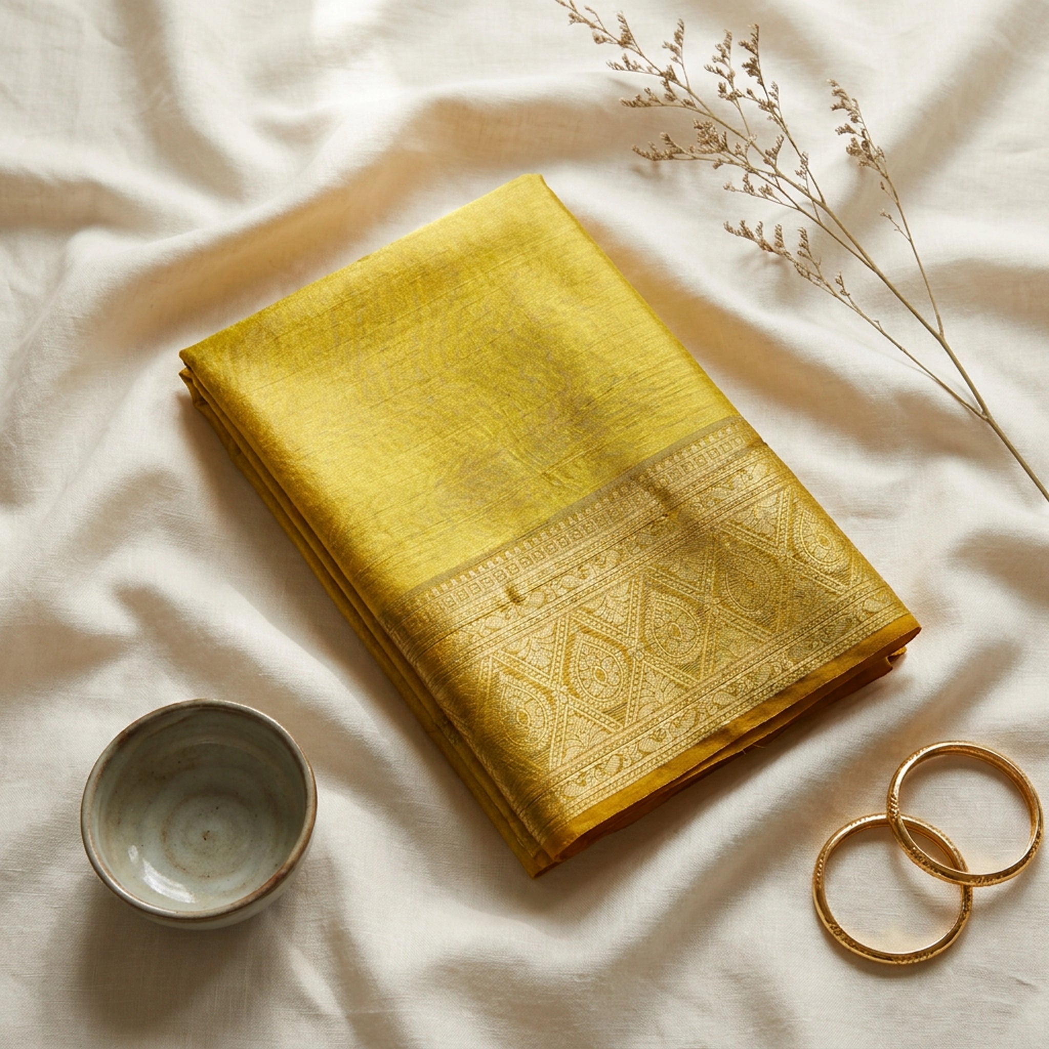 Mustard Yellow Matka Silk Saree with Antique Gold Zari Border