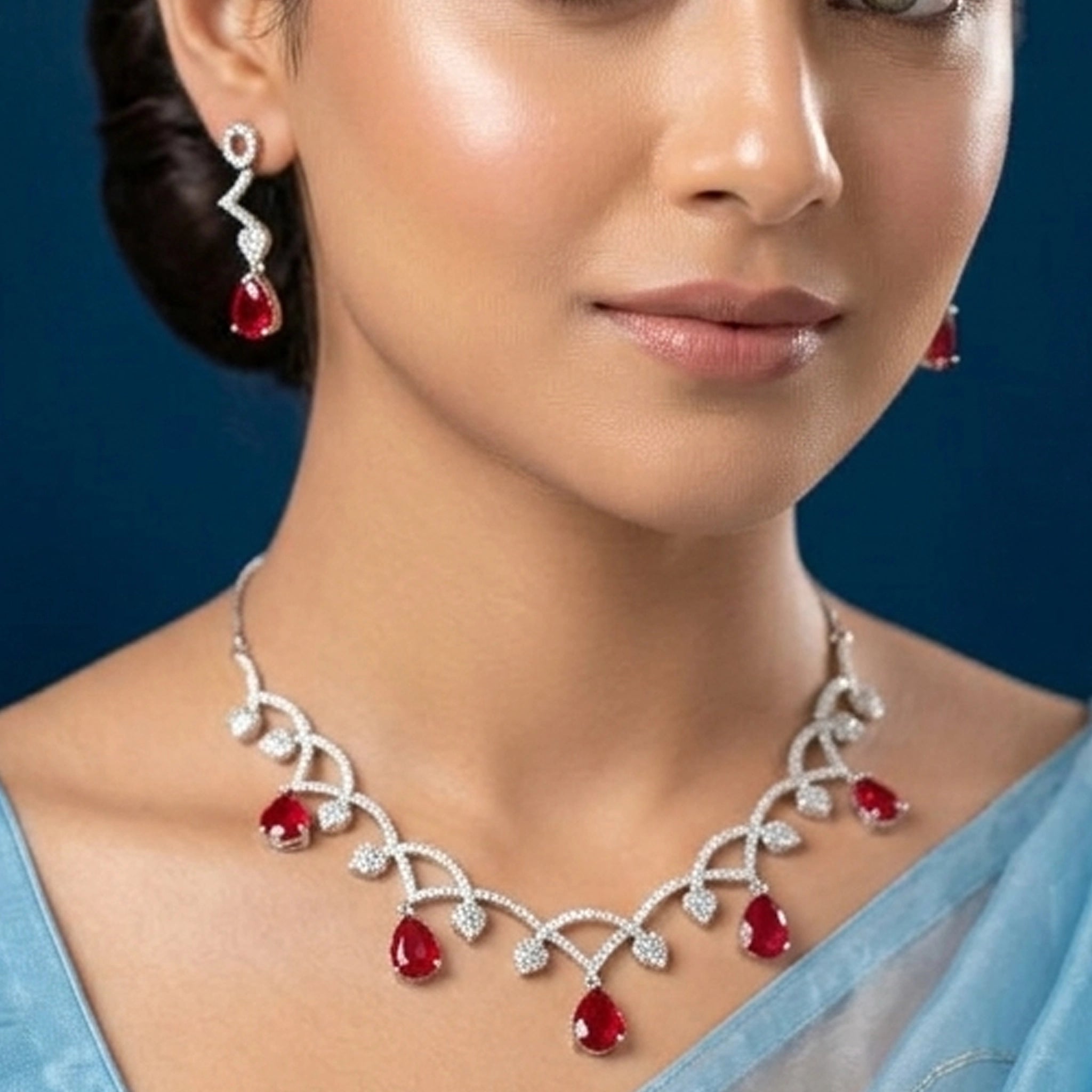 Elegant Crimson Teardrop Jewelry Set Red